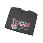 Teacher Crewneck Sweatshirt – Colorful 'Teacher' Design with Books & Crayons, Teacher Appreciation Gift