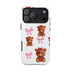 Cute Teddy Bear Phone Case – Pink Bows Patterned Protective iPhone Case