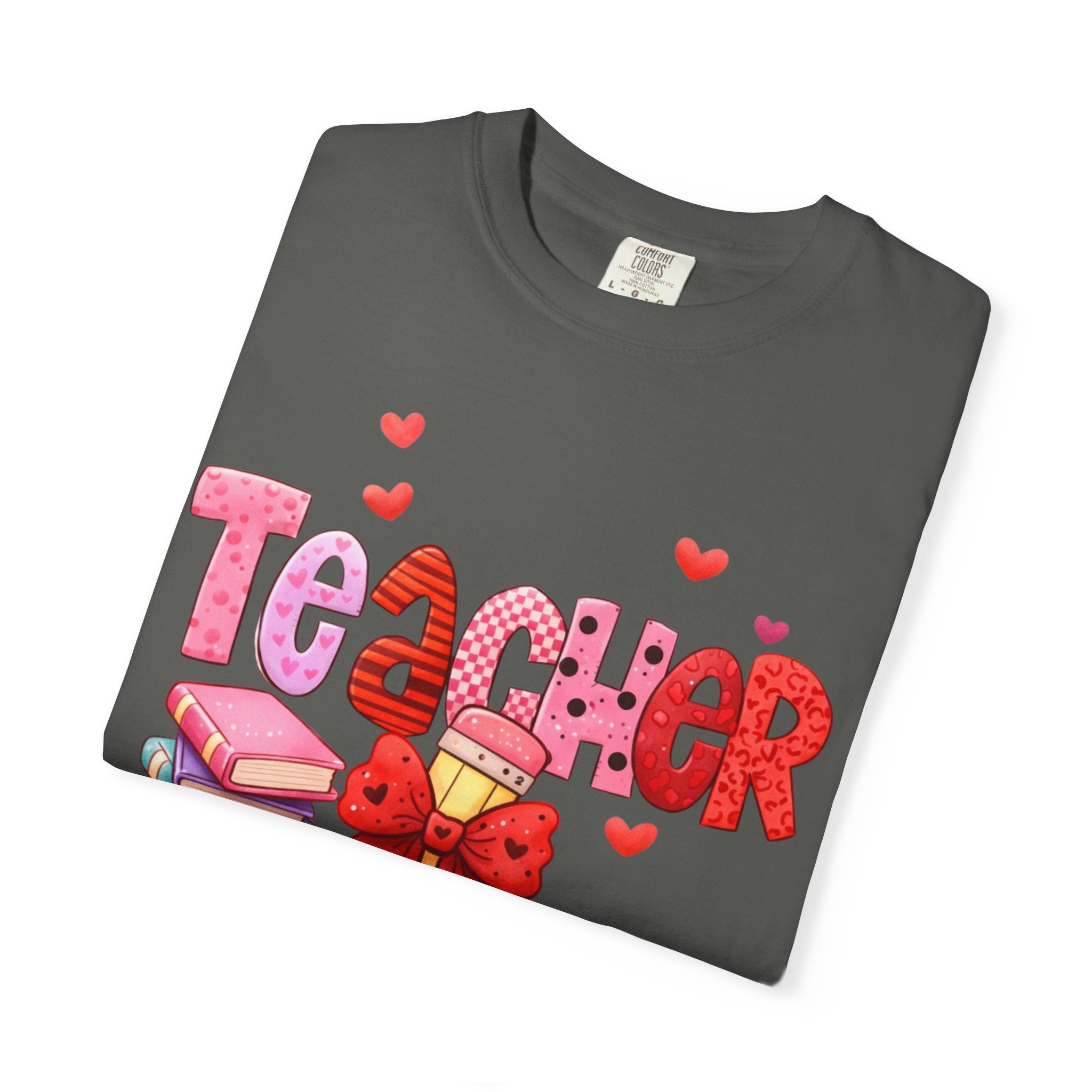 Teacher Heart Graphic T-Shirt — Cute Book & Pencil Gift Tee for Educators