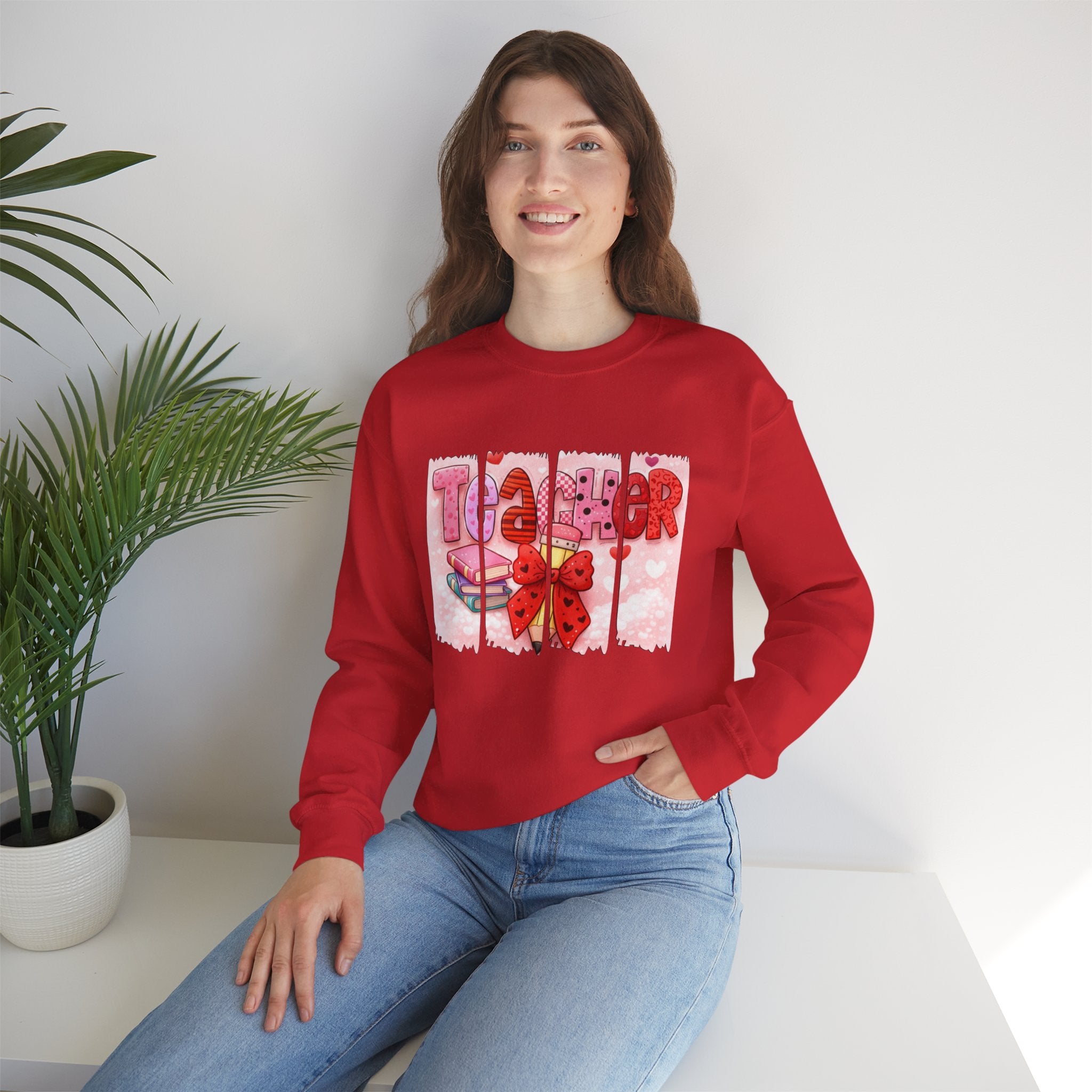 Teacher Heart Crewneck Sweatshirt — Cute Pink Classroom Gift