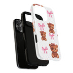 Cute Teddy Bear Phone Case – Pink Bows Patterned Protective iPhone Case