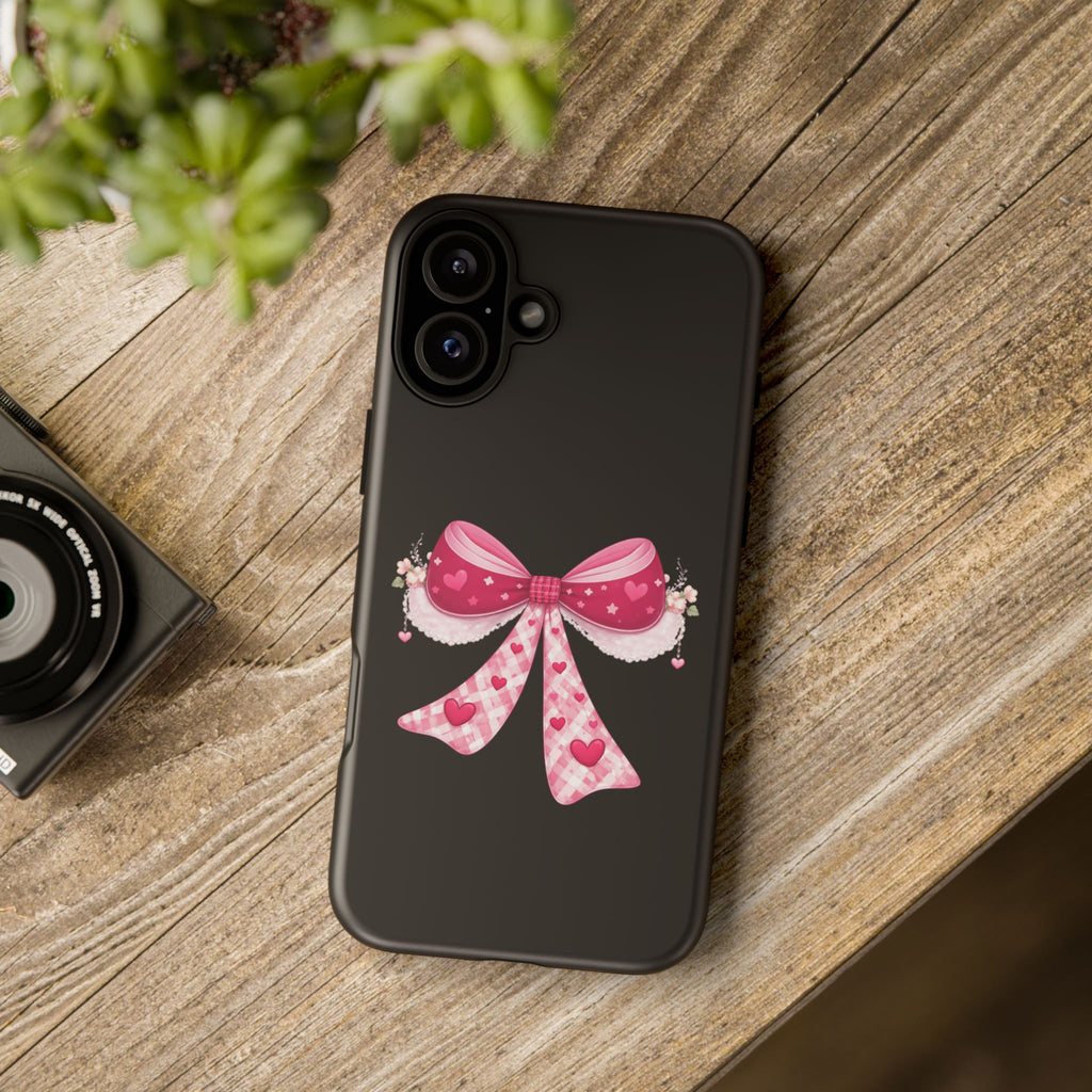 Pink Heart Bow Tough Phone Case — Cute Protective iPhone Cover