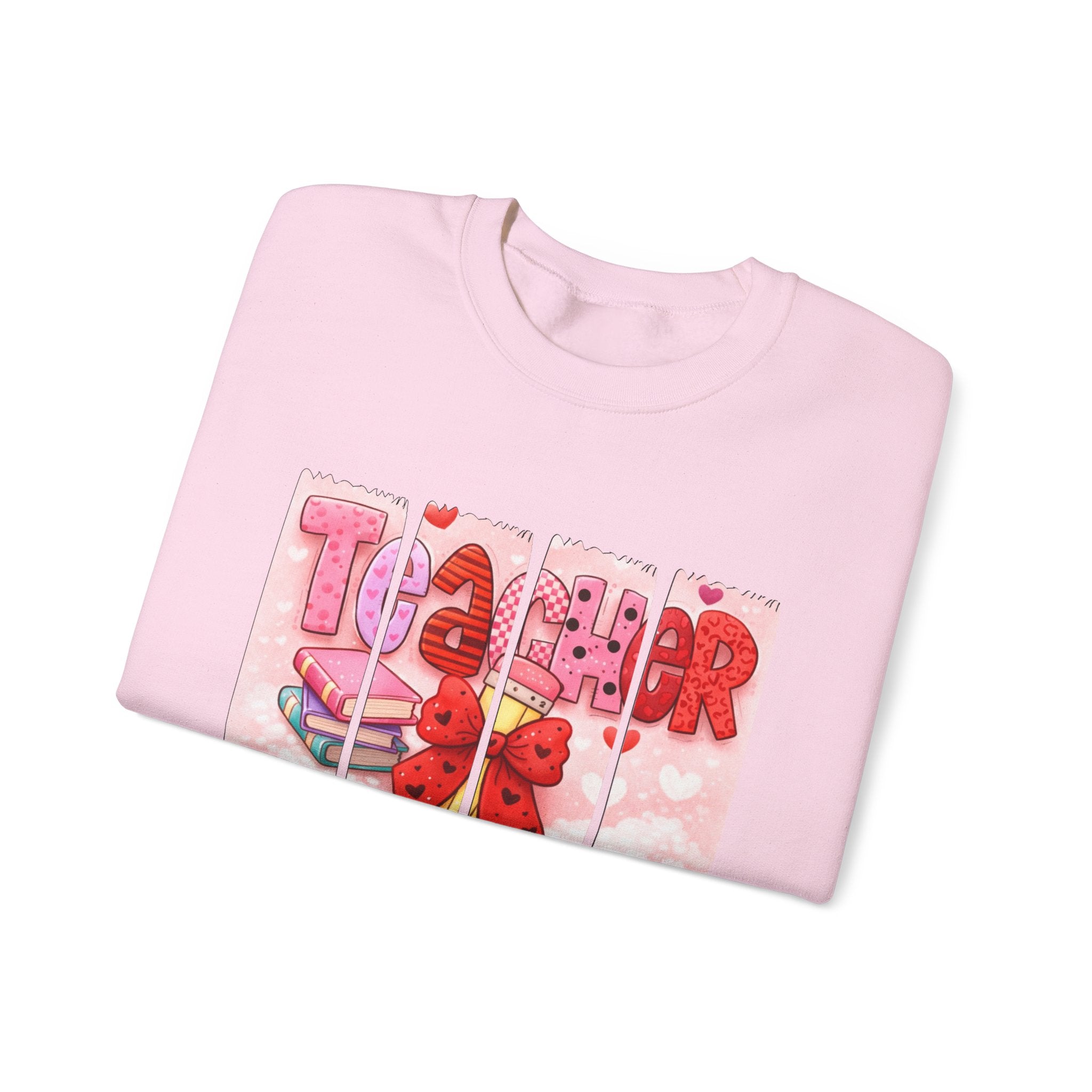 Teacher Heart Crewneck Sweatshirt — Cute Pink Classroom Gift