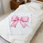 Pink Kawaii Bow Velveteen Plush Blanket — Cute Ribbon Throw for Girls, Gifts, and Cozy Décor