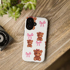 Cute Teddy Bear Phone Case – Pink Bows Patterned Protective iPhone Case