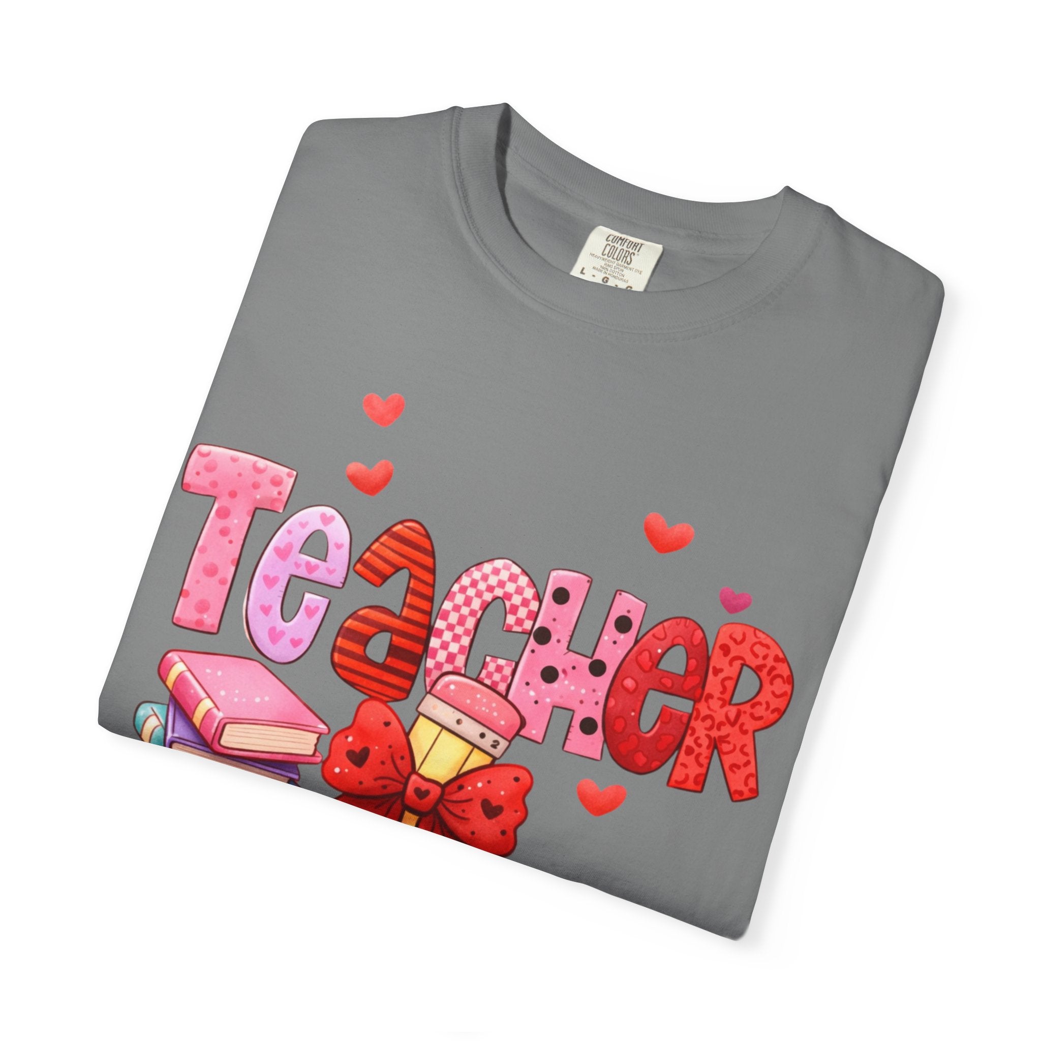 Teacher Heart Graphic T-Shirt — Cute Book & Pencil Gift Tee for Educators