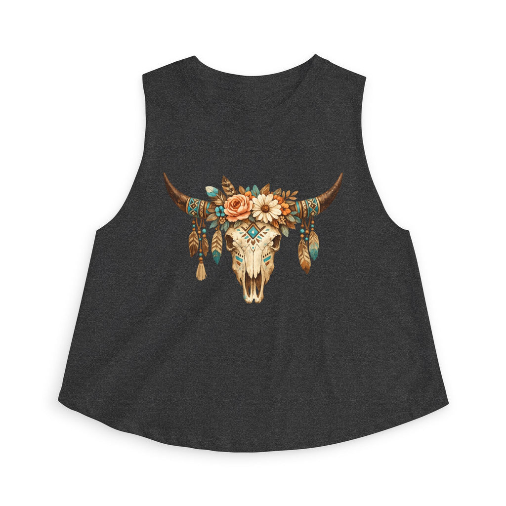 Boho Floral Bull Skull Crop Top — Women's Southwestern Tank
