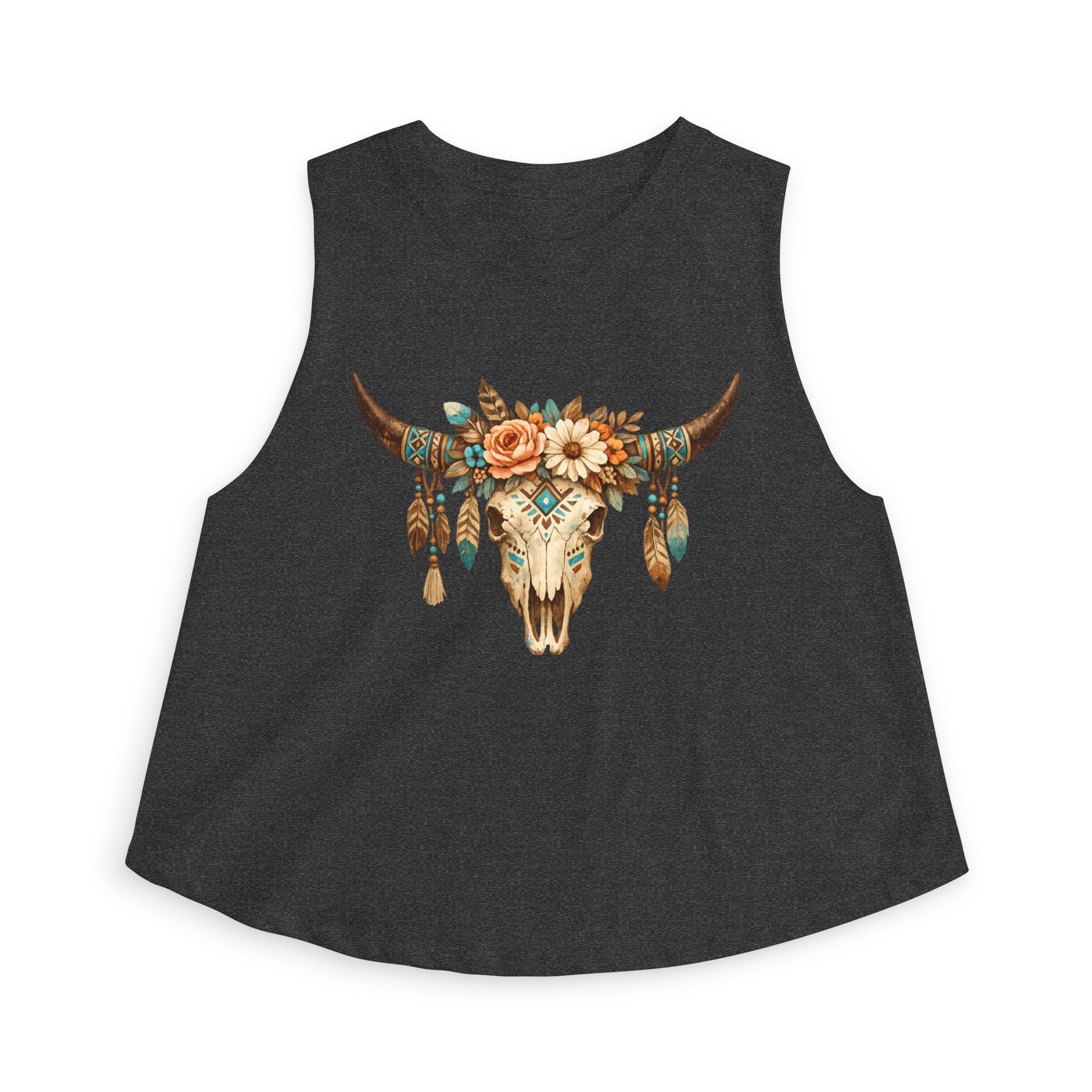 Boho Floral Bull Skull Crop Top — Women's Southwestern Tank