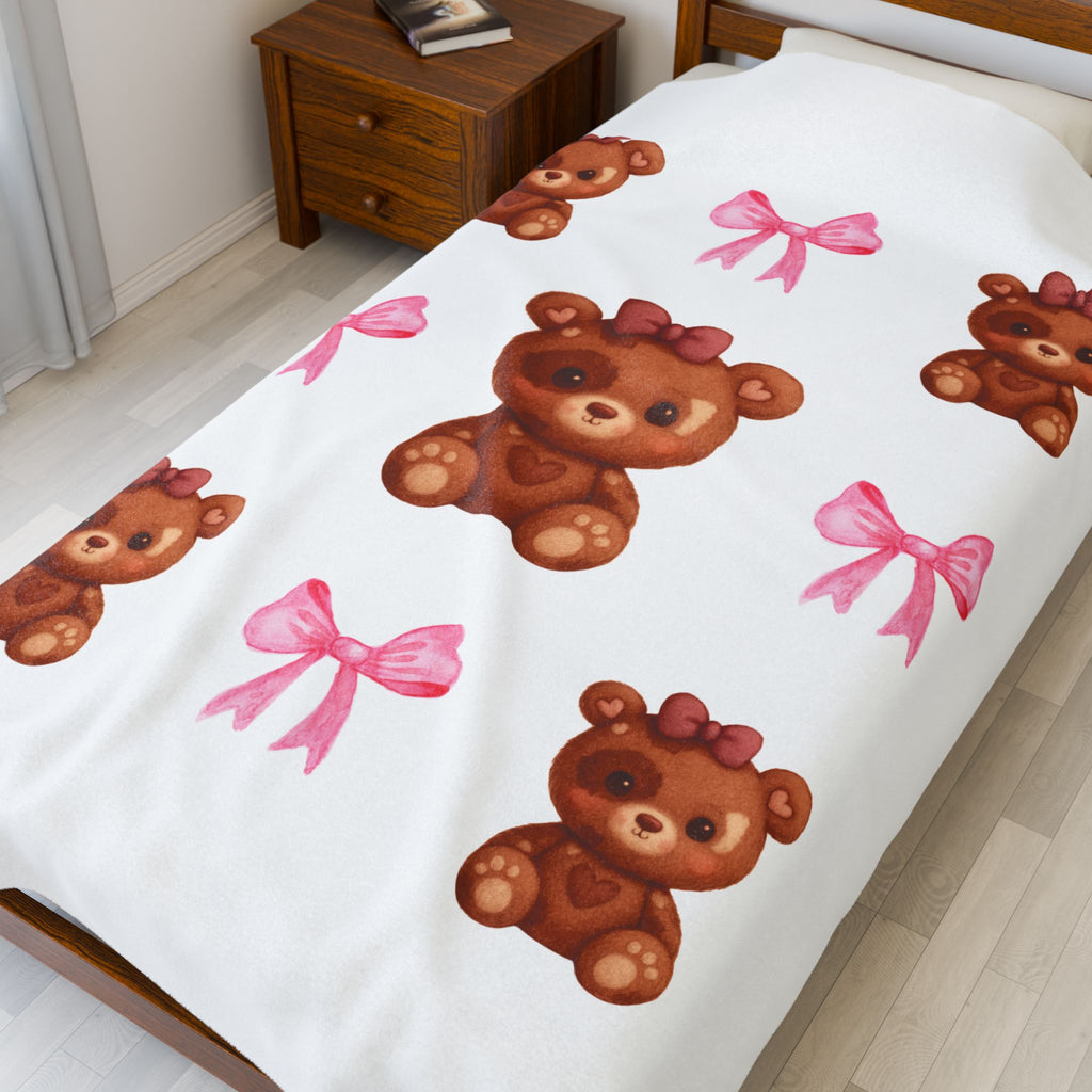 Bows & Bears Velveteen Plush Blanket