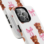 Cute Teddy Bear Phone Case – Pink Bows Patterned Protective iPhone Case