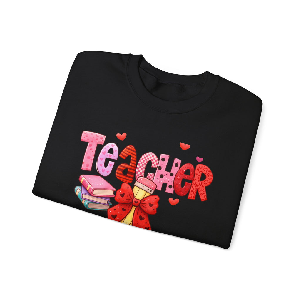 Teacher Heart Graphic Sweatshirt — Cute Books & Bow Design, Perfect for Teacher Gifts
