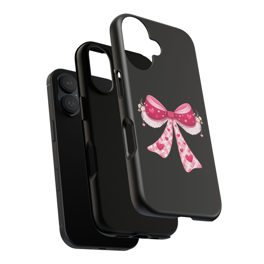 Pink Heart Bow Tough Phone Case — Cute Protective iPhone Cover