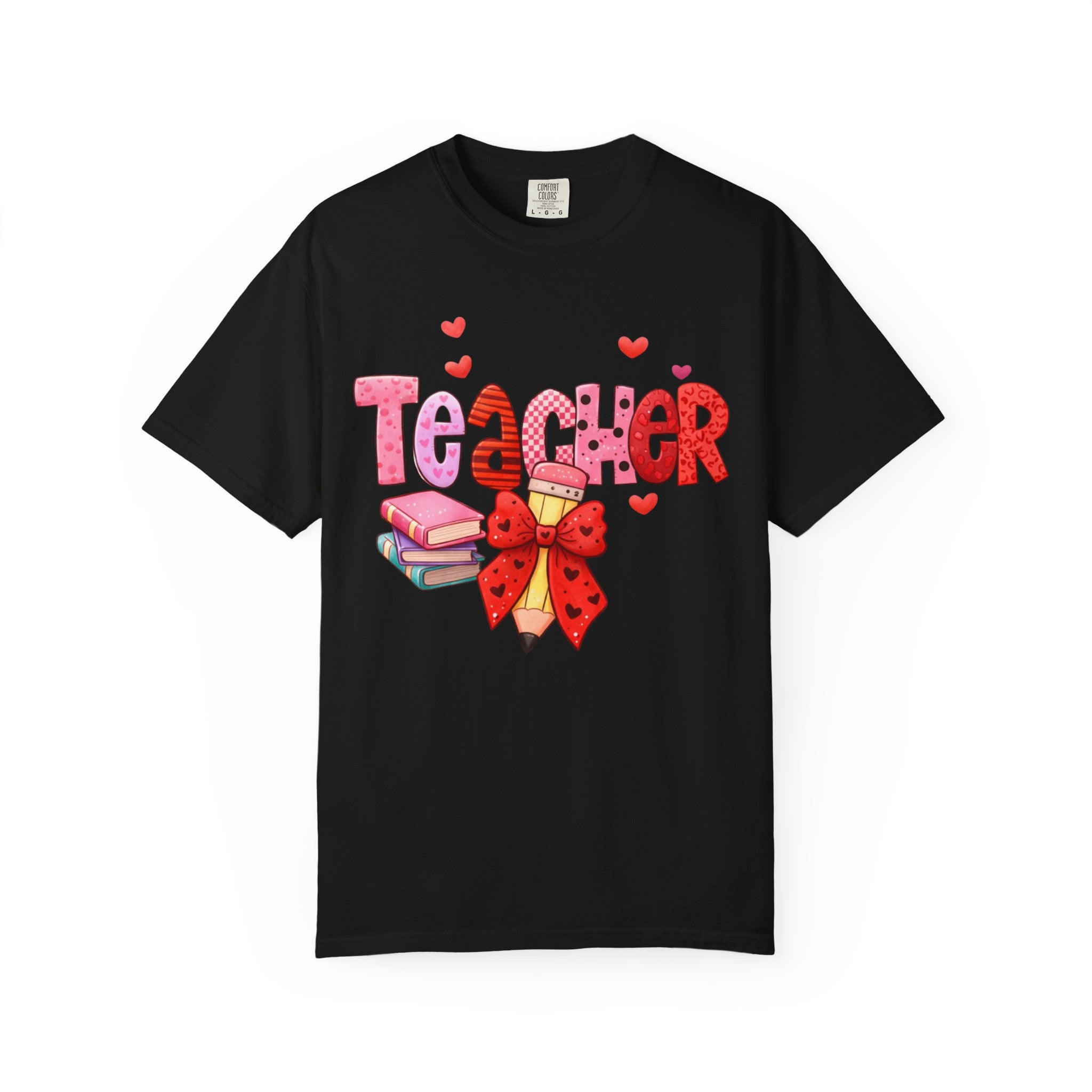 Teacher Heart Graphic T-Shirt — Cute Book & Pencil Gift Tee for Educators