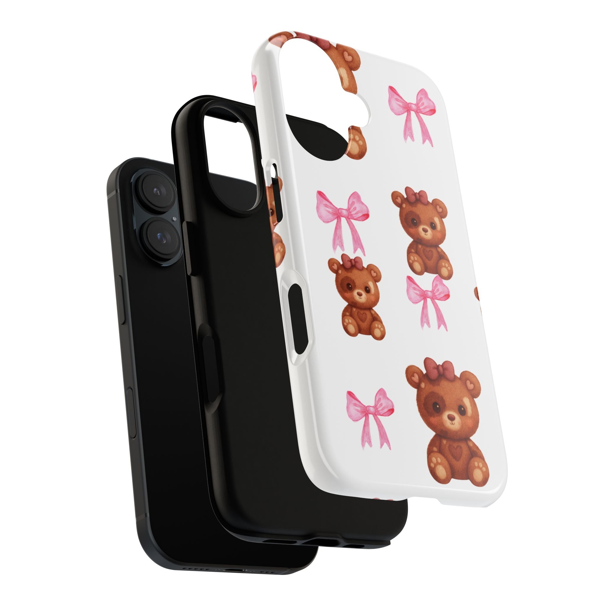 Cute Teddy Bear Phone Case – Pink Bows Patterned Protective iPhone Case