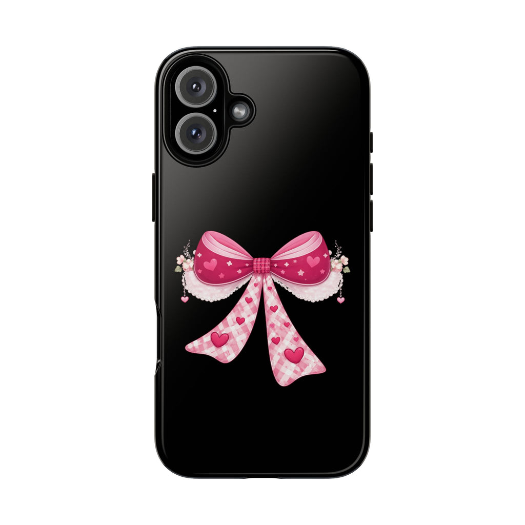 Pink Heart Bow Tough Phone Case — Cute Protective iPhone Cover