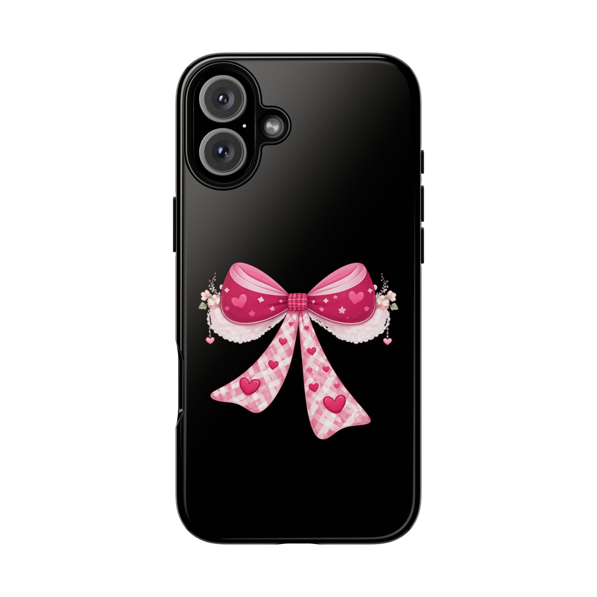 Pink Heart Bow Tough Phone Case — Cute Protective iPhone Cover