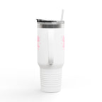 40oz Insulated Travel Mug — Pink Gingham Bow Design