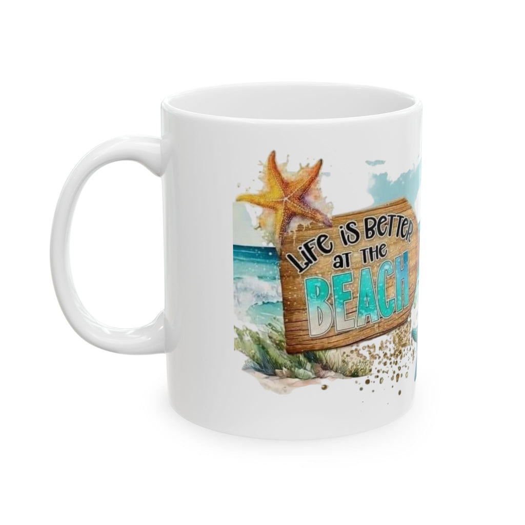 Beach Turtle Ceramic Mug — "Life Is Better at the Beach" Ocean Coffee Cup (11oz/15oz)