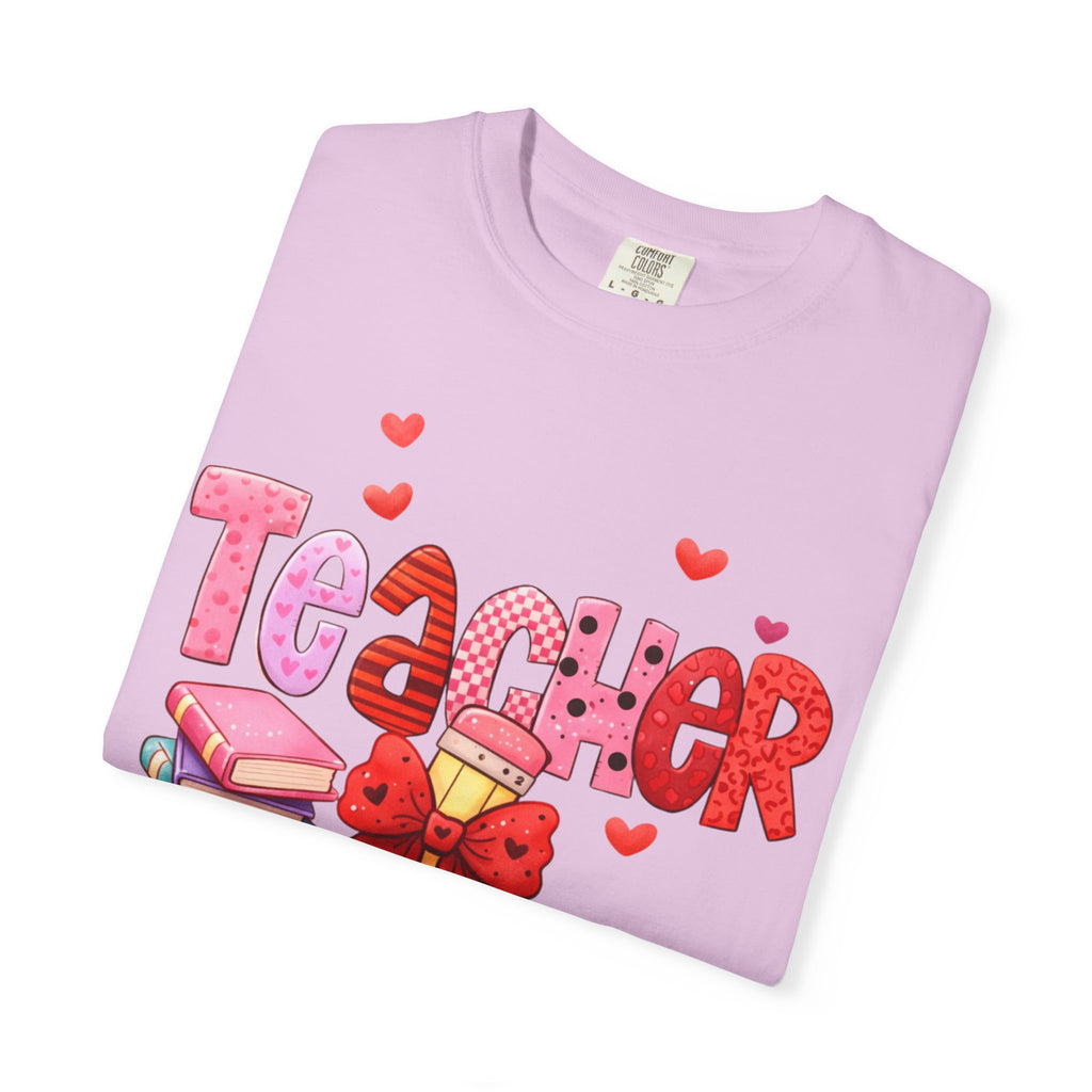 Teacher Heart Graphic T-Shirt — Cute Book & Pencil Gift Tee for Educators