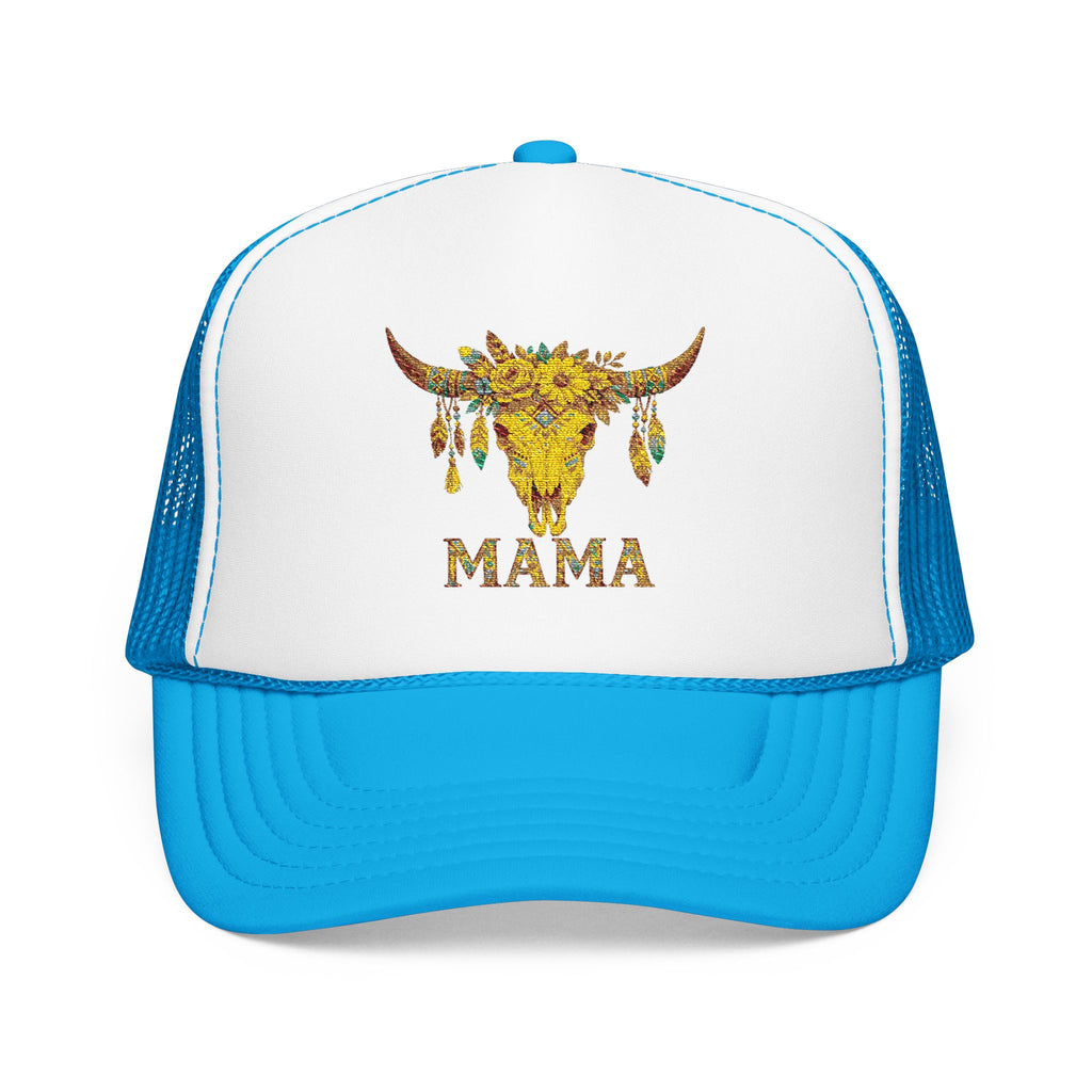 Mama Floral Bull Skull Embroidered Trucker Hat