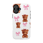 Cute Teddy Bear Phone Case – Pink Bows Patterned Protective iPhone Case