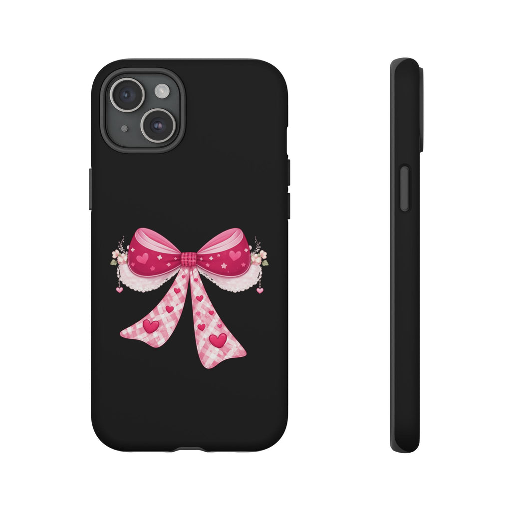 Pink Heart Bow Tough Phone Case — Cute Protective iPhone Cover