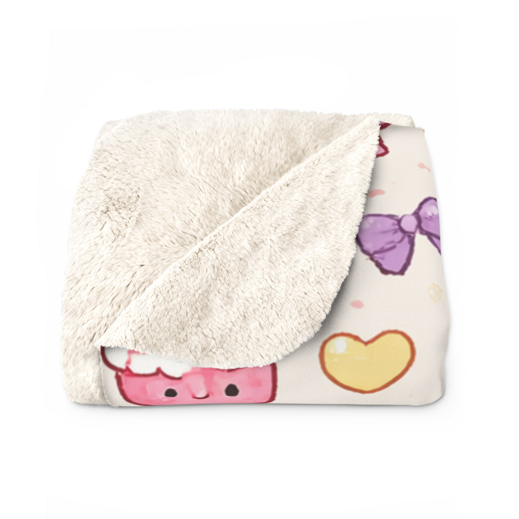 Kawaii Pastel Bow Sherpa Blanket — Cute Dessert & Bear Pattern Cozy Throw