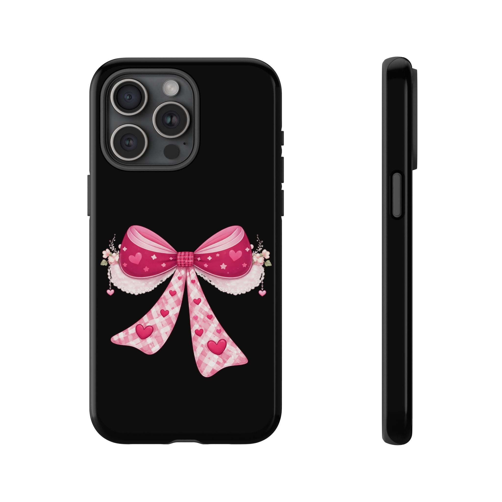 Pink Heart Bow Tough Phone Case — Cute Protective iPhone Cover