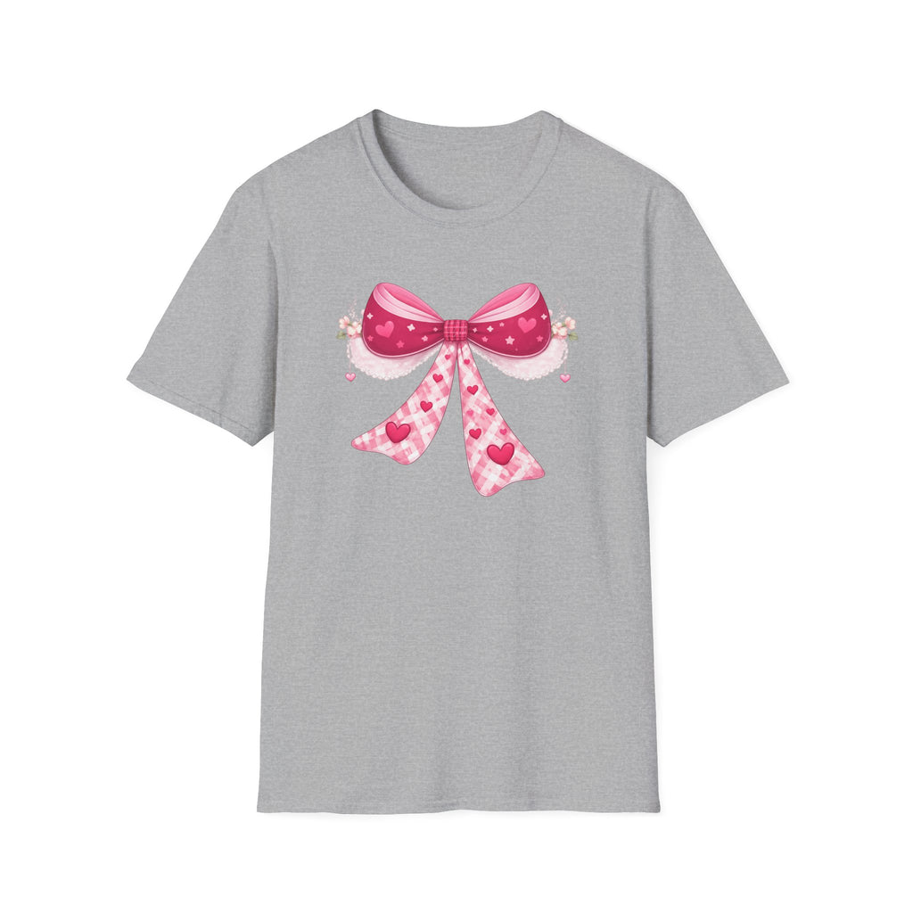 Pink Valentine Bow T-Shirt — Cute Heart Ribbon Graphic Tee