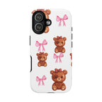 Cute Teddy Bear Phone Case – Pink Bows Patterned Protective iPhone Case
