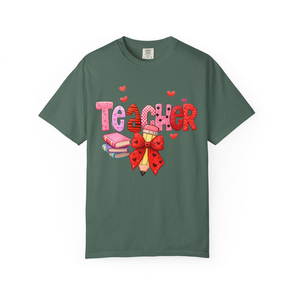 Teacher Heart Graphic T-Shirt — Cute Book & Pencil Gift Tee for Educators