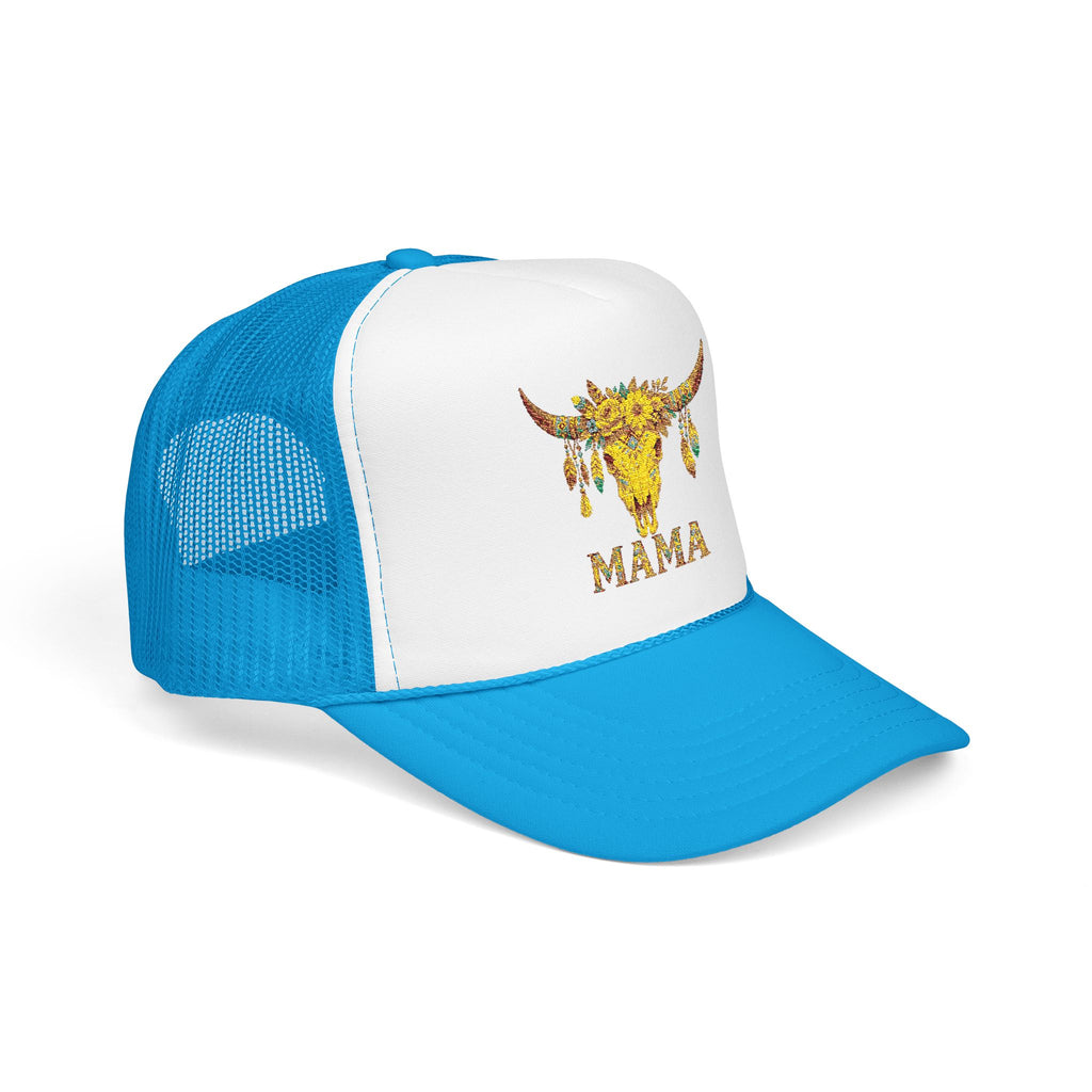 Mama Floral Bull Skull Embroidered Trucker Hat
