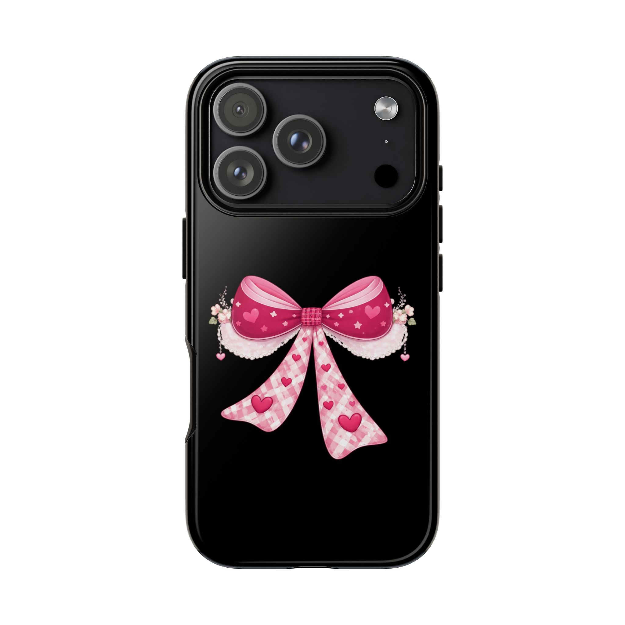 Pink Heart Bow Tough Phone Case — Cute Protective iPhone Cover