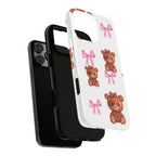 Cute Teddy Bear Phone Case – Pink Bows Patterned Protective iPhone Case