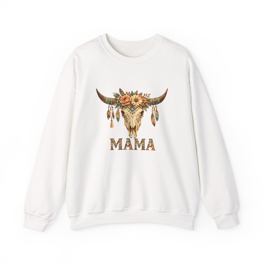 Mama Floral Cow Skull Sweatshirt — Boho Western Mother's Day Crewneck