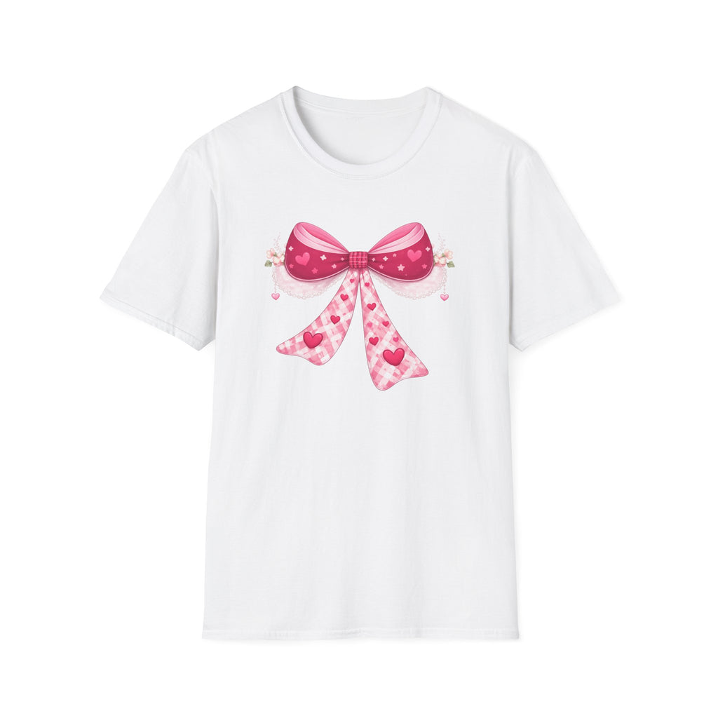 Pink Valentine Bow T-Shirt — Cute Heart Ribbon Graphic Tee