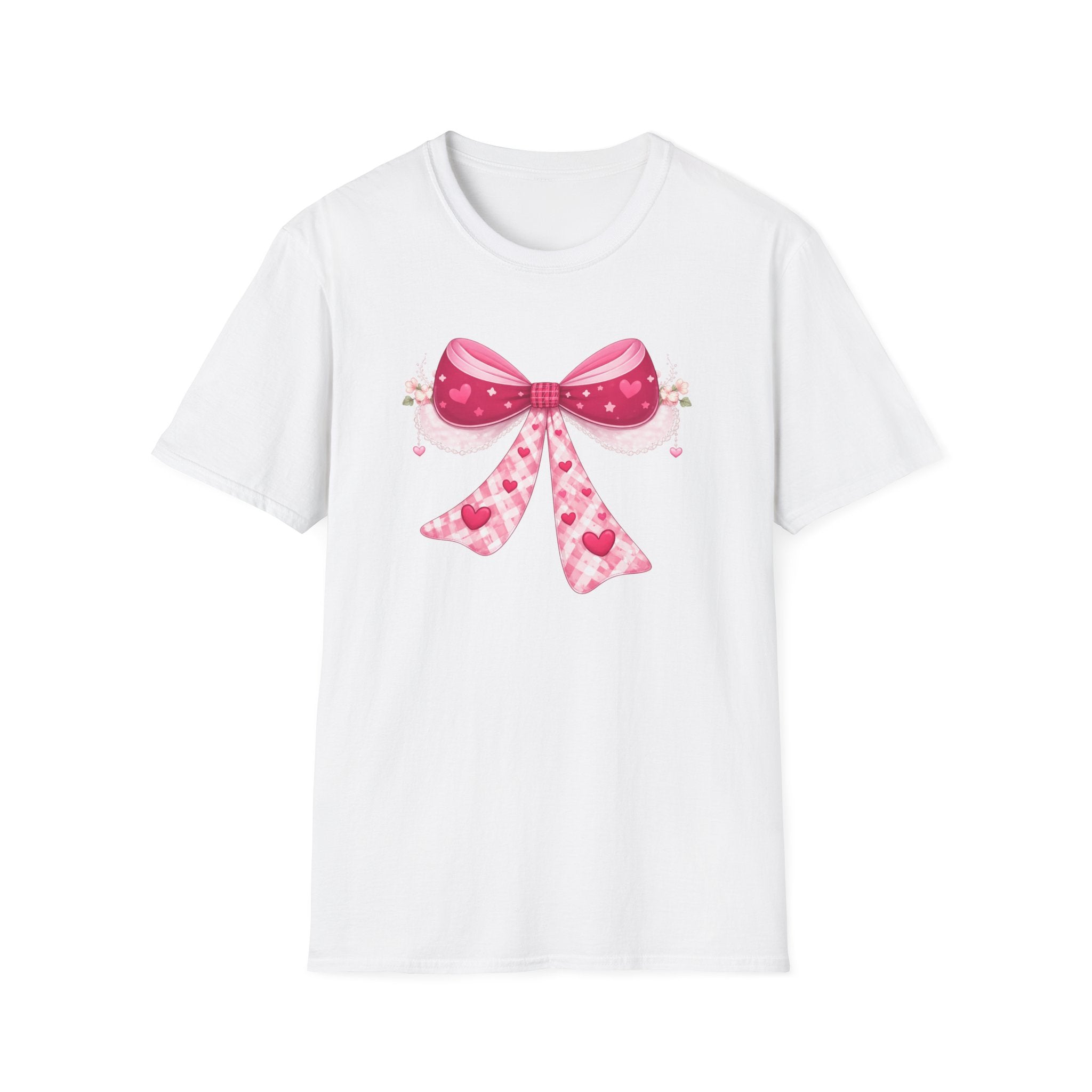 Pink Valentine Bow T-Shirt — Cute Heart Ribbon Graphic Tee