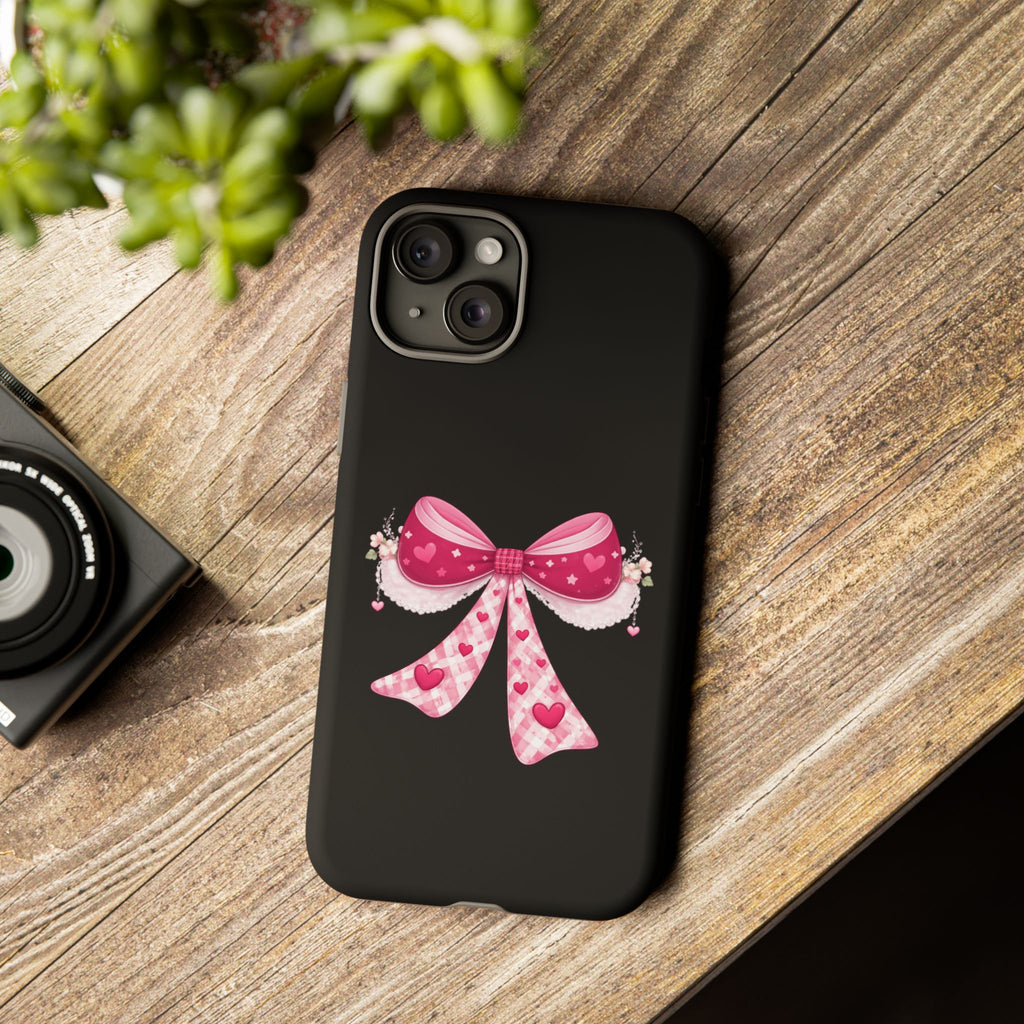 Pink Heart Bow Tough Phone Case — Cute Protective iPhone Cover