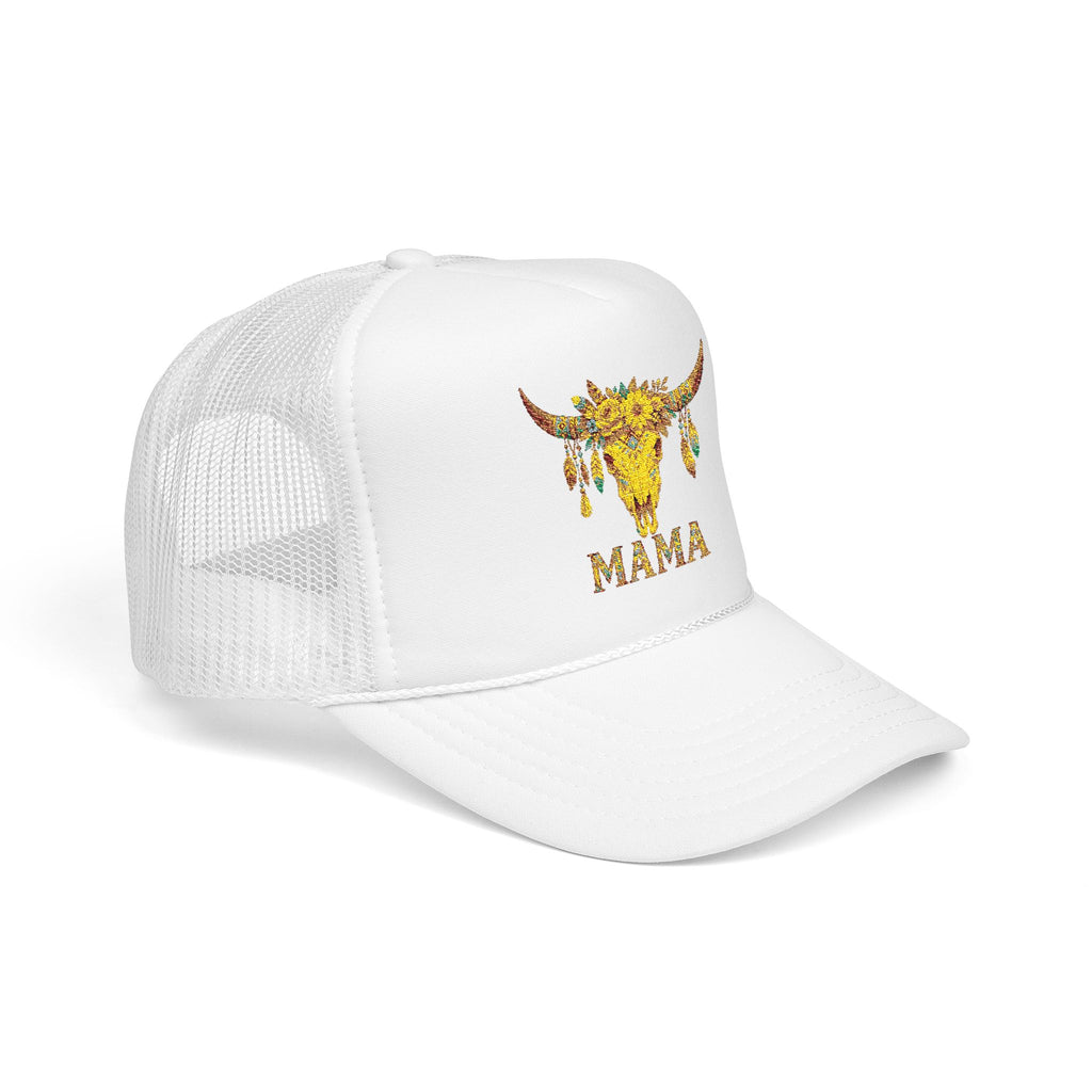 Mama Floral Bull Skull Embroidered Trucker Hat