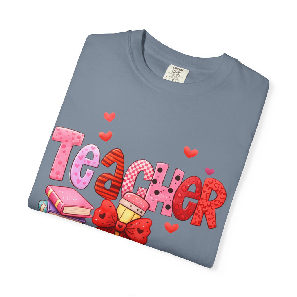 Teacher Heart Graphic T-Shirt — Cute Book & Pencil Gift Tee for Educators