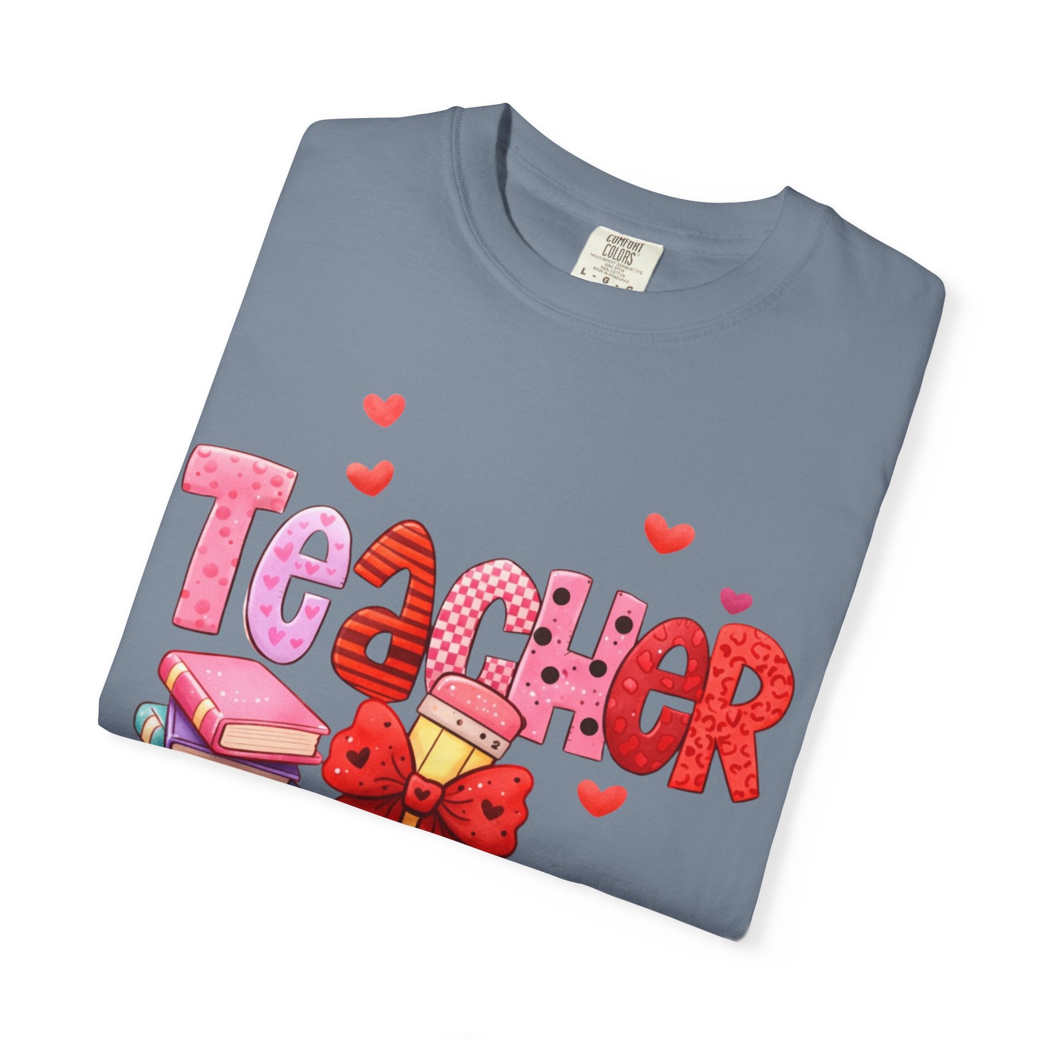 Teacher Heart Graphic T-Shirt — Cute Book & Pencil Gift Tee for Educators