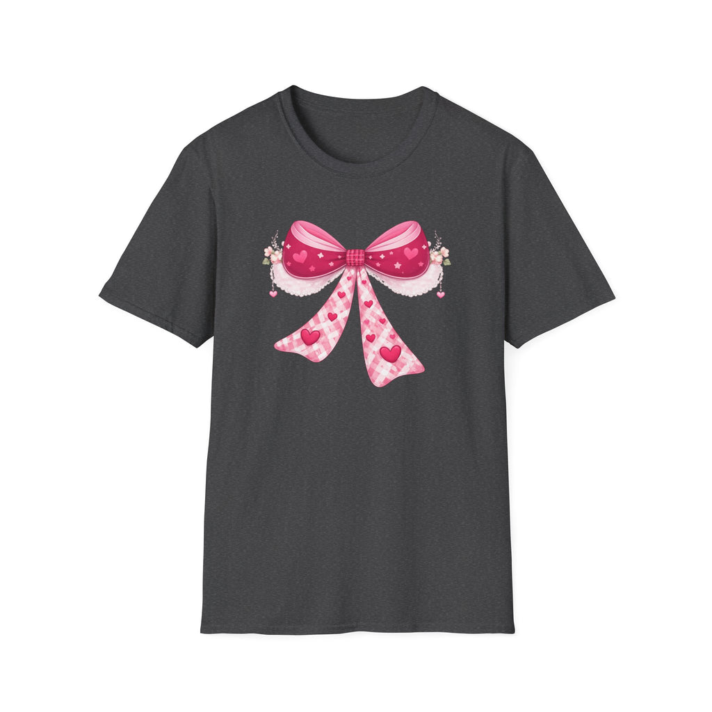 Pink Valentine Bow T-Shirt — Cute Heart Ribbon Graphic Tee