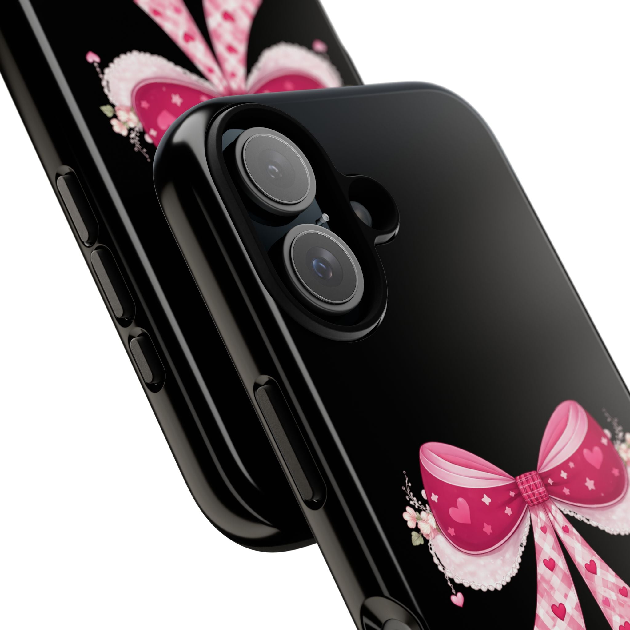 Pink Heart Bow Tough Phone Case — Cute Protective iPhone Cover