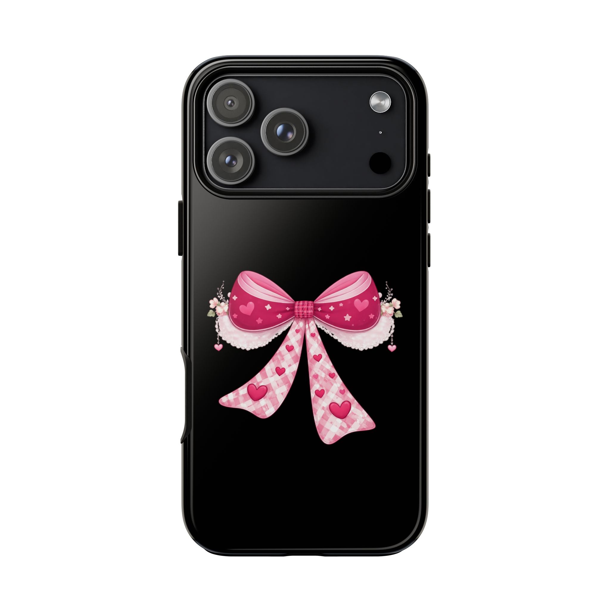 Pink Heart Bow Tough Phone Case — Cute Protective iPhone Cover