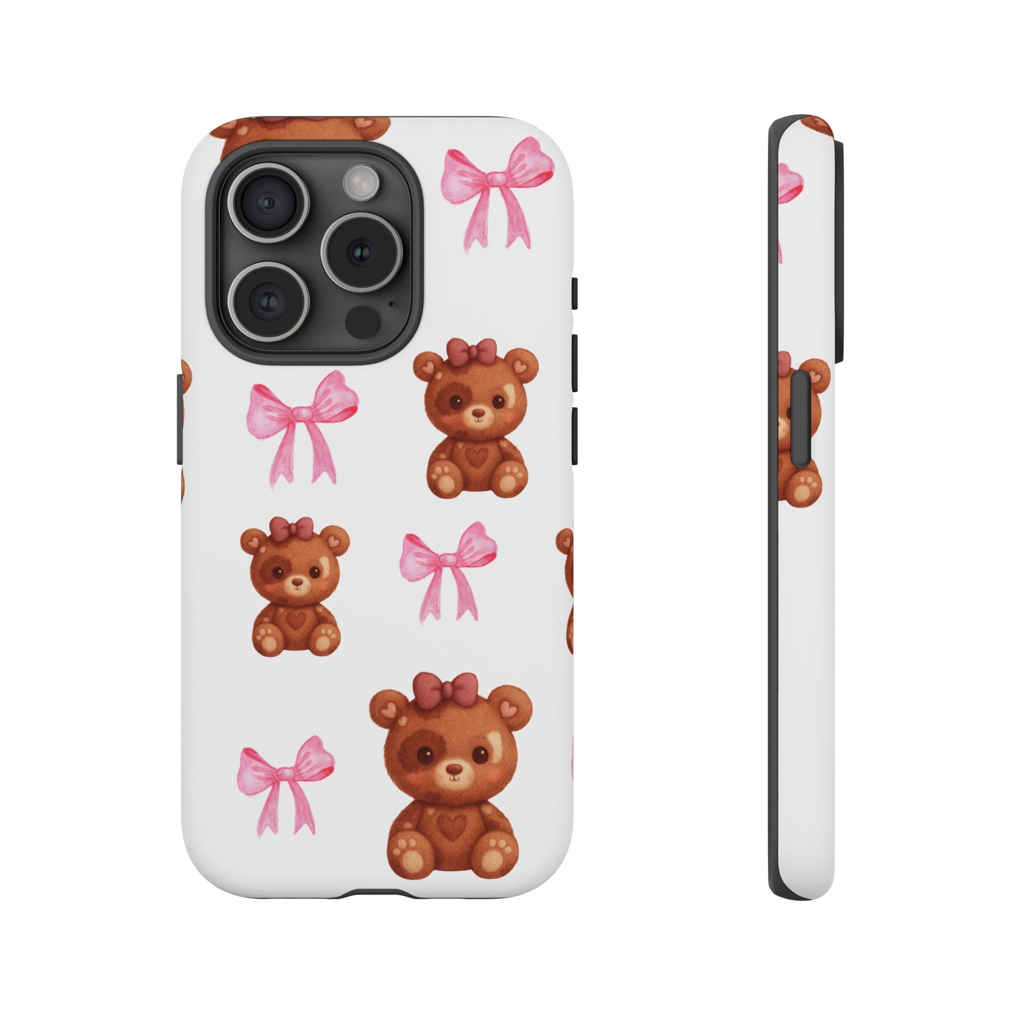 Cute Teddy Bear Phone Case – Pink Bows Patterned Protective iPhone Case