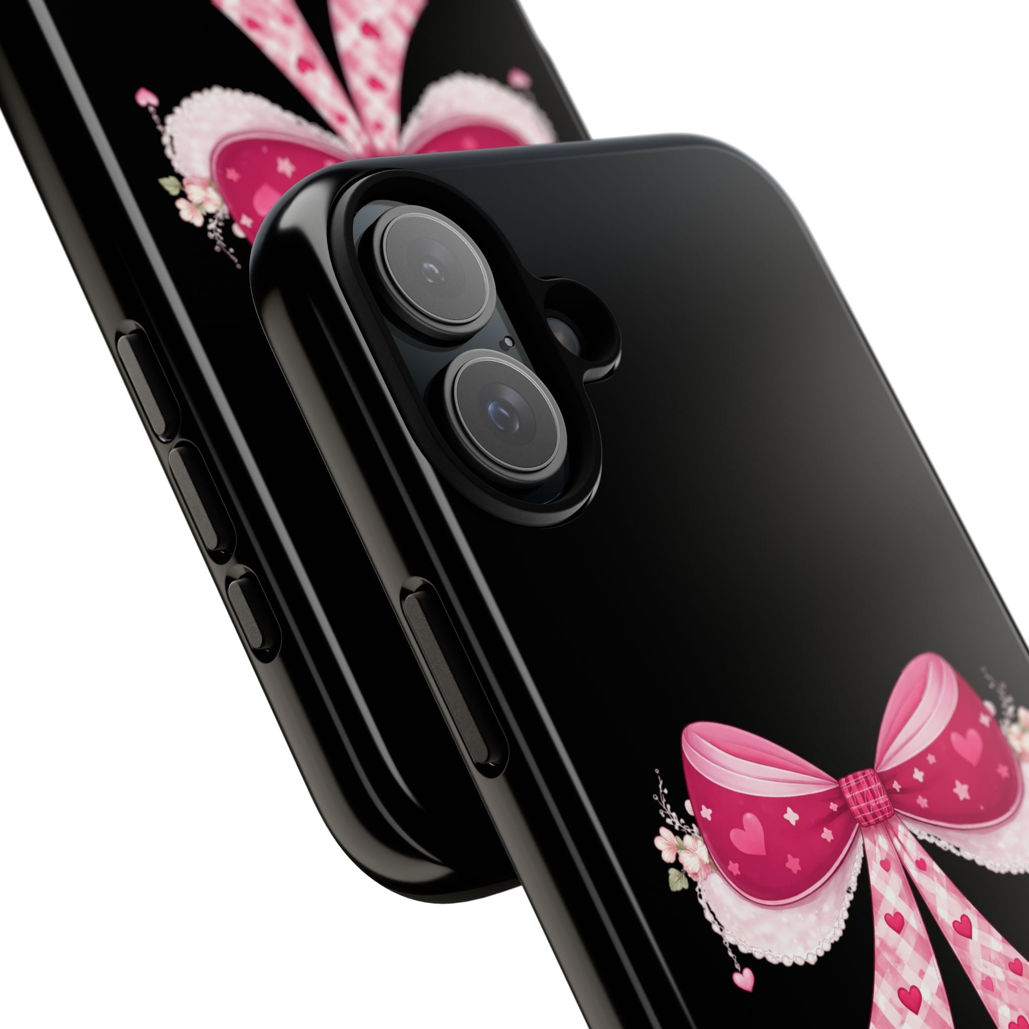 Pink Heart Bow Tough Phone Case — Cute Protective iPhone Cover