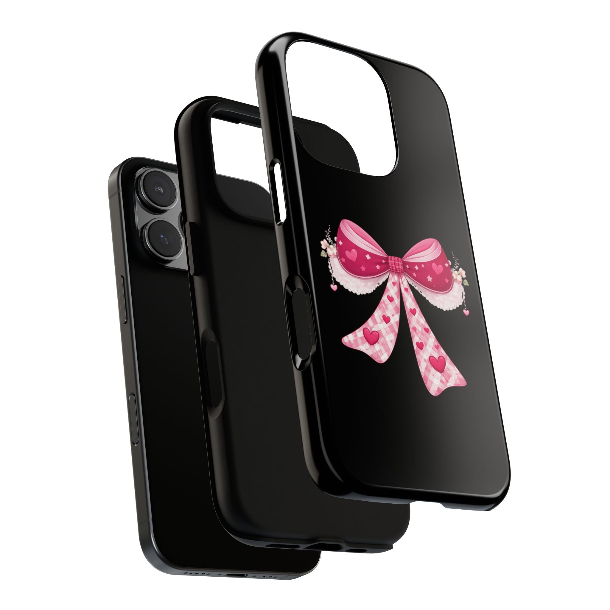 Pink Heart Bow Tough Phone Case — Cute Protective iPhone Cover