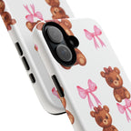 Cute Teddy Bear Phone Case – Pink Bows Patterned Protective iPhone Case