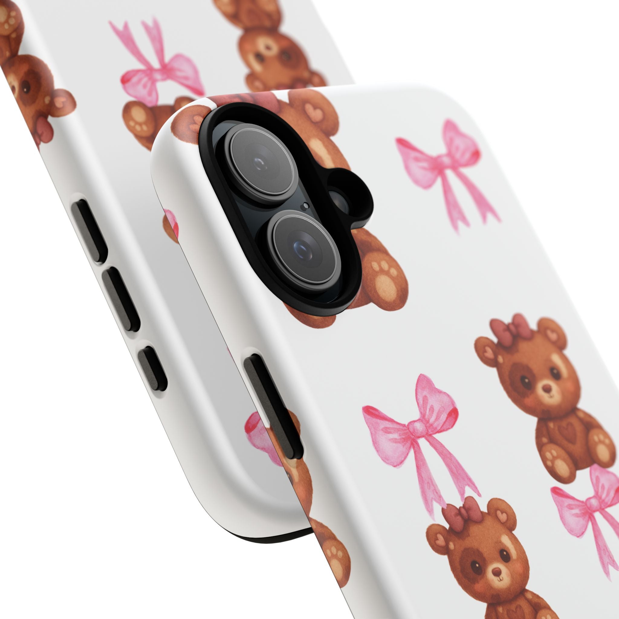 Cute Teddy Bear Phone Case – Pink Bows Patterned Protective iPhone Case