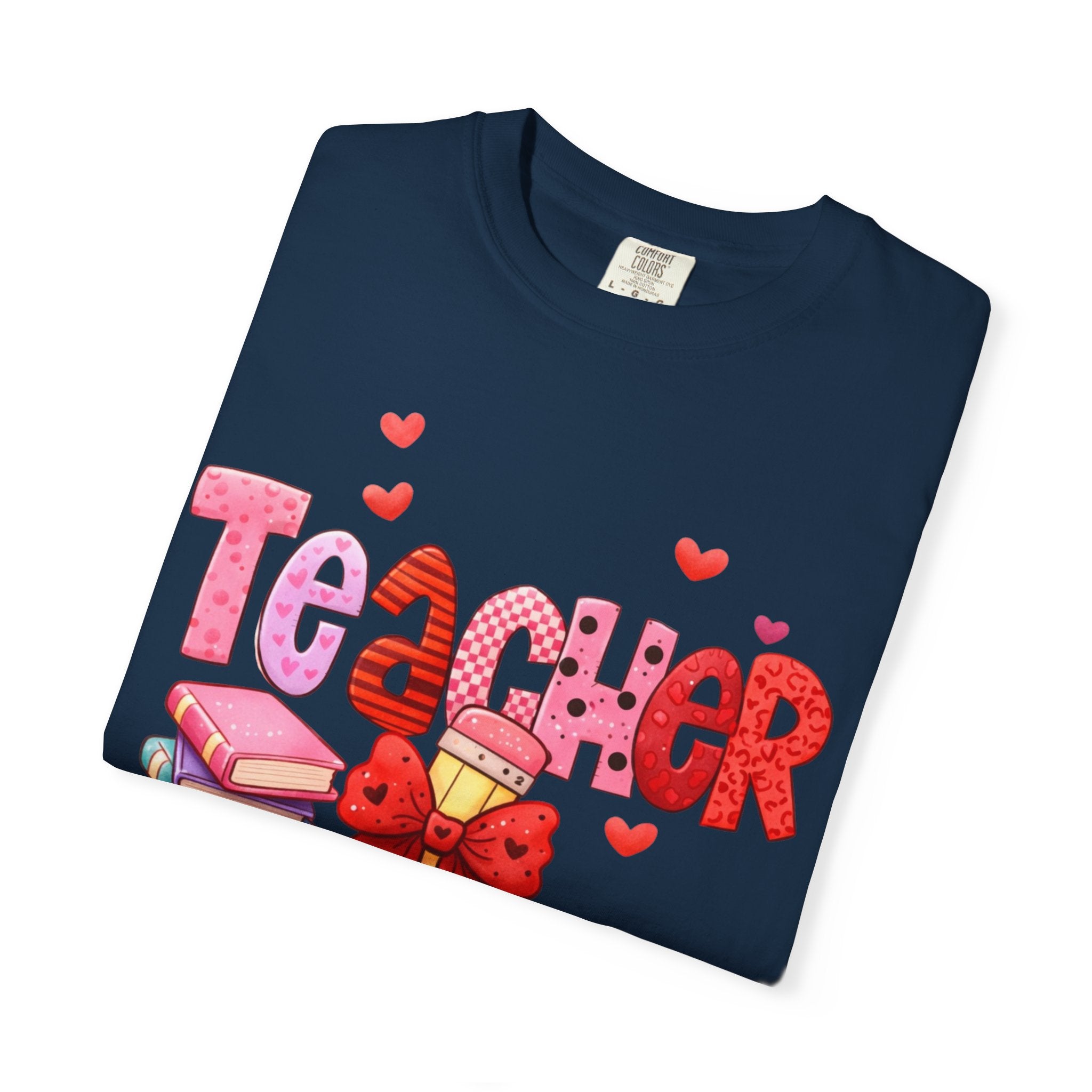 Teacher Heart Graphic T-Shirt — Cute Book & Pencil Gift Tee for Educators